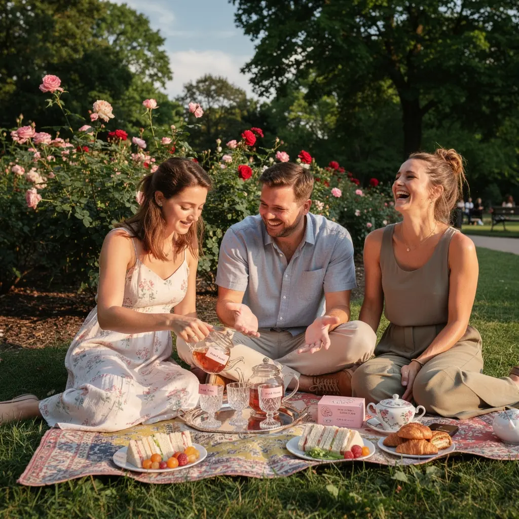 A csésze zöld tea mellett elhelyezett rózsák, amelyek az élvezet és a kényelem szimbólumai.