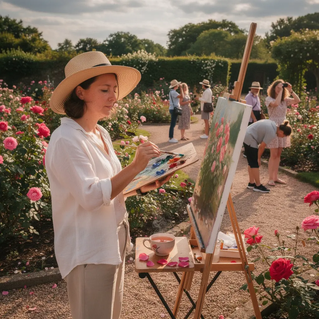Rózsaszín rózsaszirmokkal díszített zöld tea friss és romantikus hatással.
